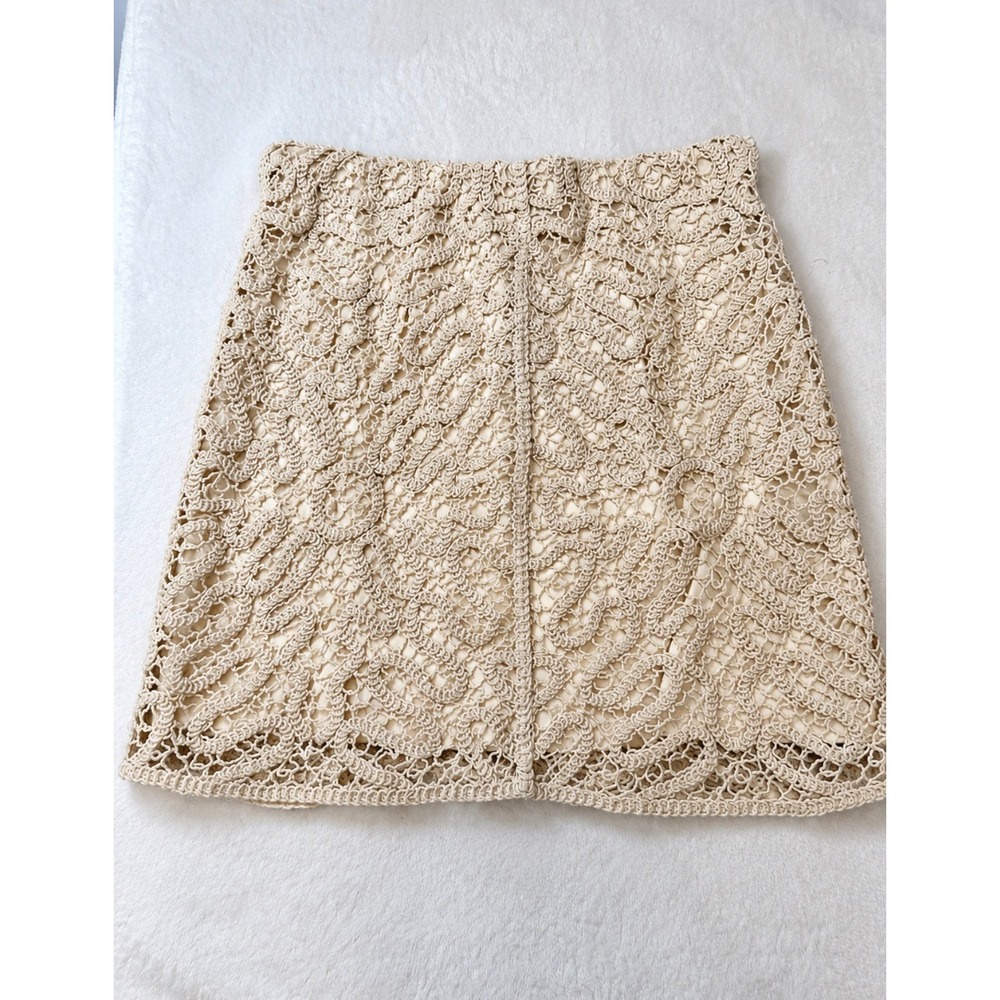 A New Day Women Cream Crochet Mini Skirt Beige Elastic Waist Boho Size Small